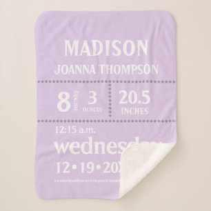 Manta Sherpa Lavender Cute Baby Stats invitación