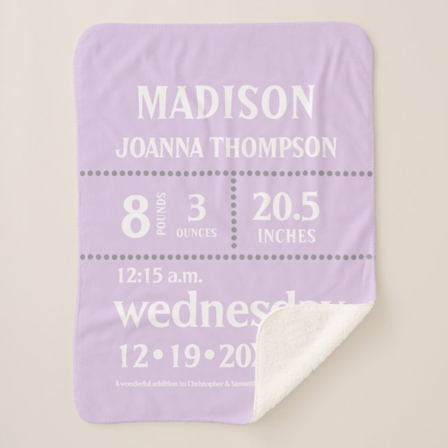 Manta Sherpa Lavender Cute Baby Stats invitación (Anverso)
