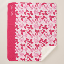 Manta Sherpa Lazos rosados y rojos coquette dibujados a mano