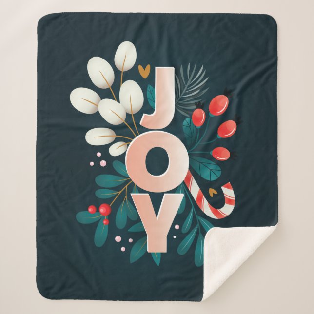 Manta Sherpa Le Deseamos JOVEN, Navidades Candy Cane & Foliage (Anverso)