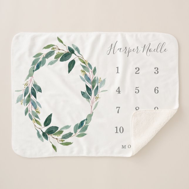 Manta Sherpa Leafy Baby Milestone (Anverso (horizontal))