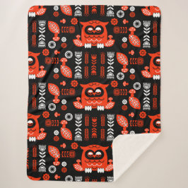 Manta Sherpa Lechuza Nórdica naranja Y Negro