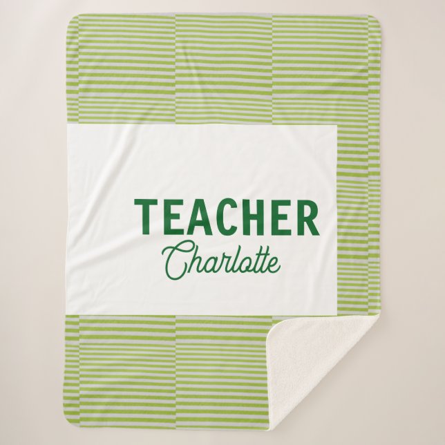 Manta Sherpa Lemon green white stripes teacher professor name c (Anverso)