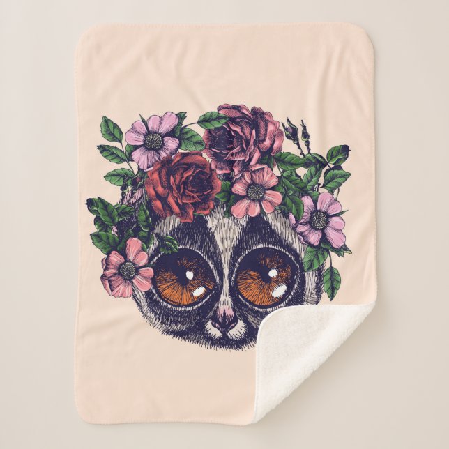 Manta Sherpa Lemur floral dulce (Anverso)