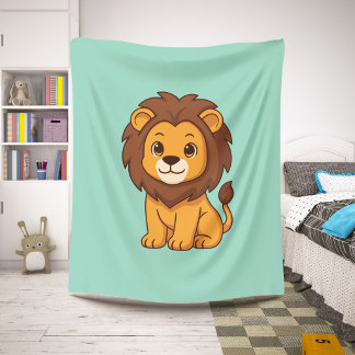 Manta Sherpa León de dibujos animados lindo sobre verde