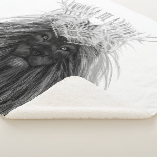 Manta Sherpa León negro con corona y monograma