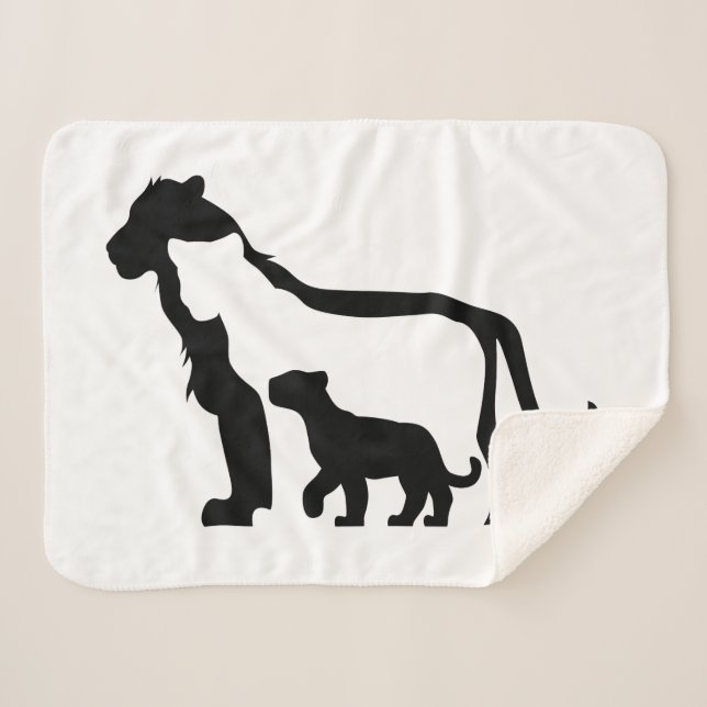 Manta Sherpa Leones blancos y negros (Anverso (horizontal))