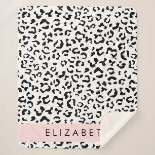 Manta Sherpa Leopard Print, Spots, Black And White, Tu Nombre