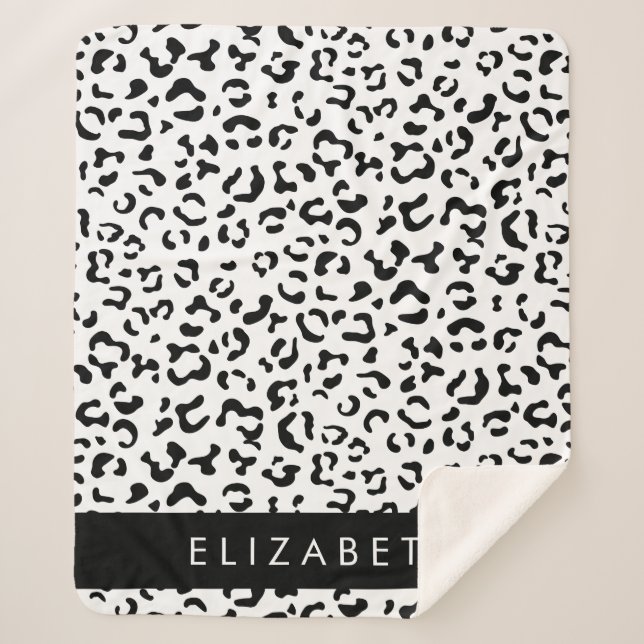 Manta Sherpa Leopard Print, Spots, Black And White, Tu Nombre (Anverso)
