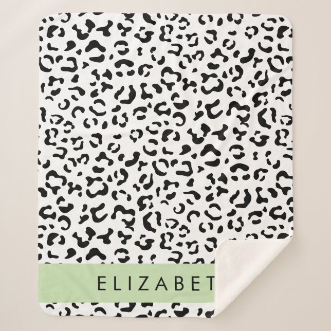 Manta Sherpa Leopard Print, Spots, Black And White, Tu Nombre (Anverso)