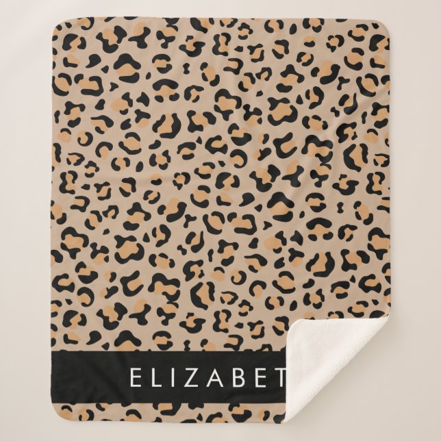 Manta Sherpa Leopard Print, Spots, Brown Leopard, Tu Nombre (Anverso)