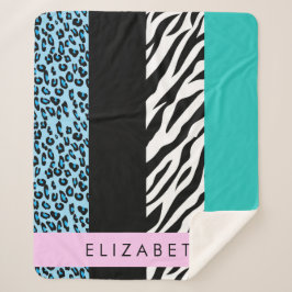 Manta Sherpa Leopard Print, Zebra Print, Blue, Your Name