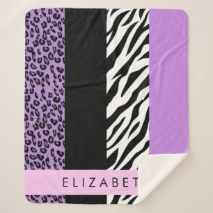 Manta Sherpa Leopard Print, Zebra Print, Purple, Tu Nombre