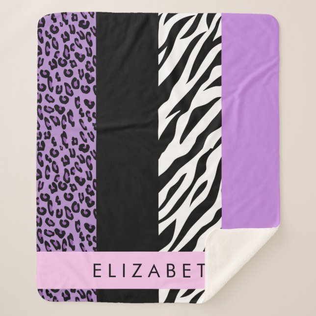Manta Sherpa Leopard Print, Zebra Print, Purple, Tu Nombre (Anverso)