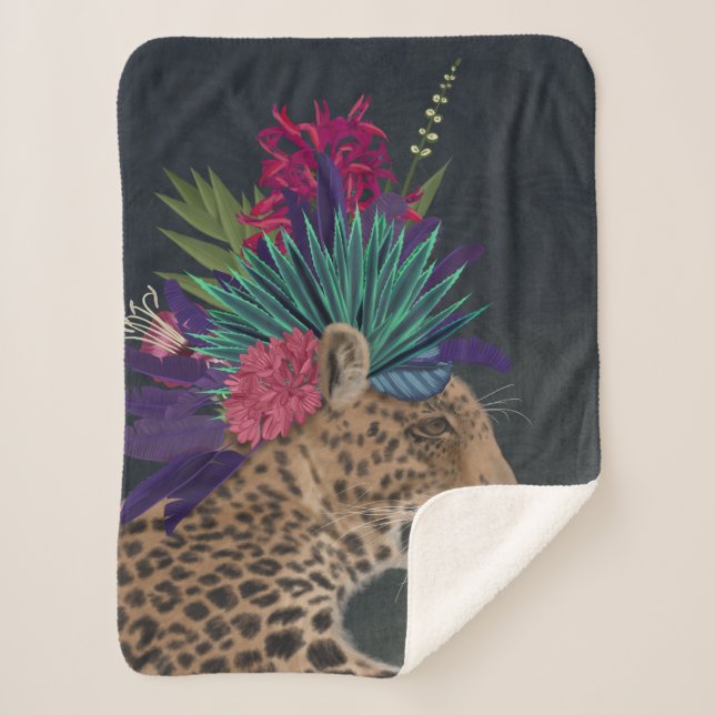 Manta Sherpa Leopardo con la cabeza tropical (Anverso)