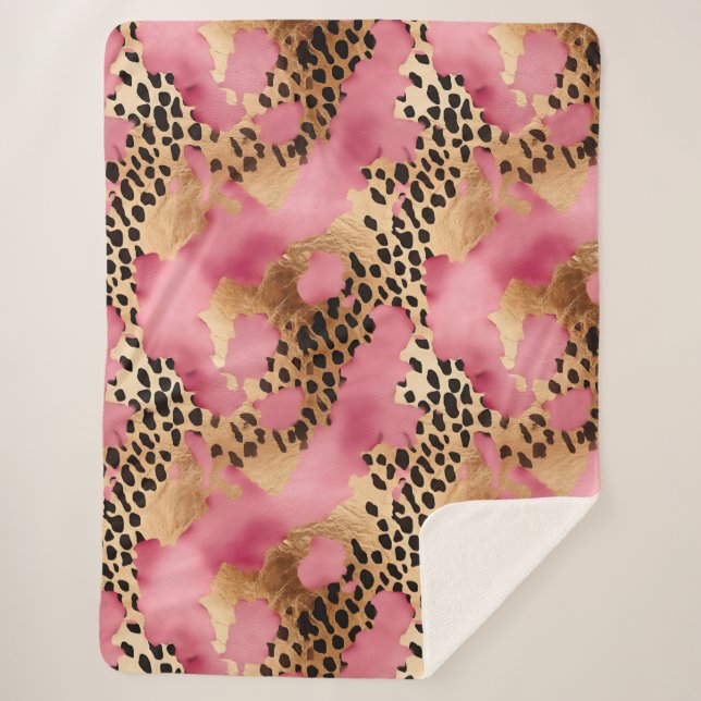 Manta Sherpa Leopardo de oro rosa (Anverso)