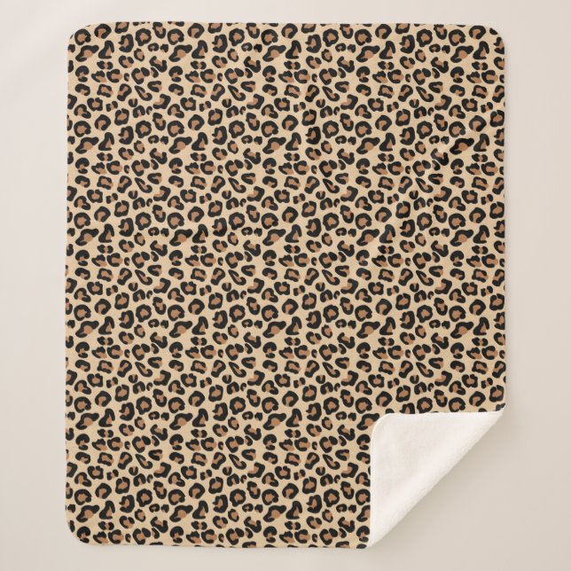 Manta Sherpa Leopardo Print, Black, Brown, Rust and Tan (Anverso)