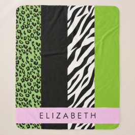 Manta Sherpa Leopardo Print, Zebra Print, Green, Your Name
