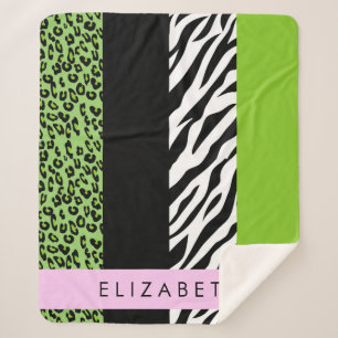 Manta Sherpa Leopardo Print, Zebra Print, Green, Your Name