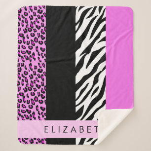 Manta Sherpa Leopardo Print, Zebra Print, Pink, Your Name