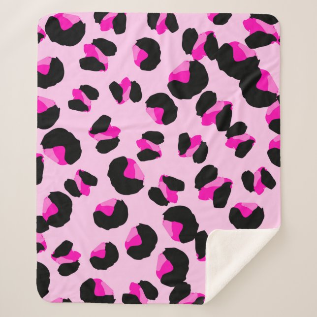 Manta Sherpa Leopardo rosa. Patrón de piel animal. Leopardo. Pa (Anverso)