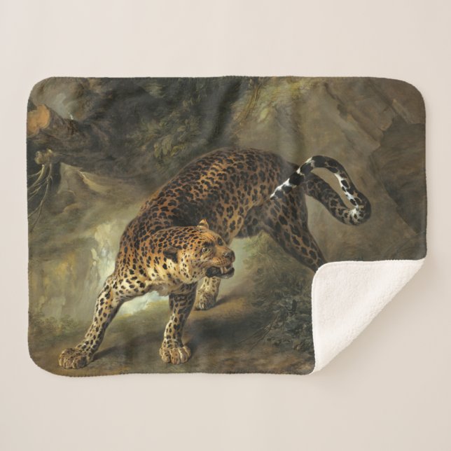 Manta Sherpa Leopardo salvaje feroz (por Jean-Baptiste Oudry) (Anverso (horizontal))