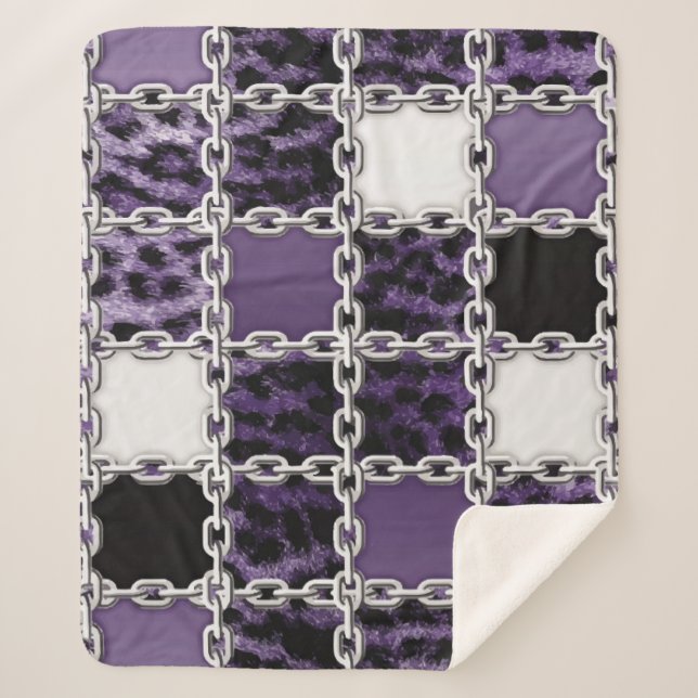 Manta Sherpa Leopardo ultravioleta sin foco y cadena de plata (Anverso)