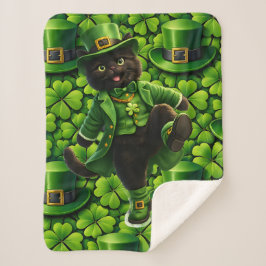 Manta Sherpa Leprechaun afortunado gato negro día de San Patric