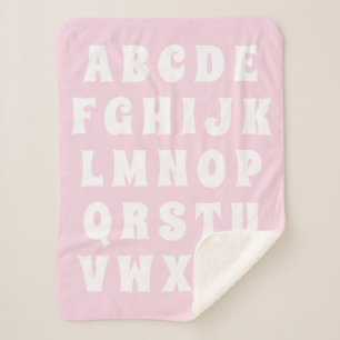 Manta Sherpa Letra alfabética abc niños de color blanco rosa