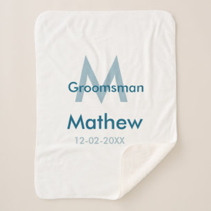 Manta Sherpa Letra azul marino groomsman fecha masculina por