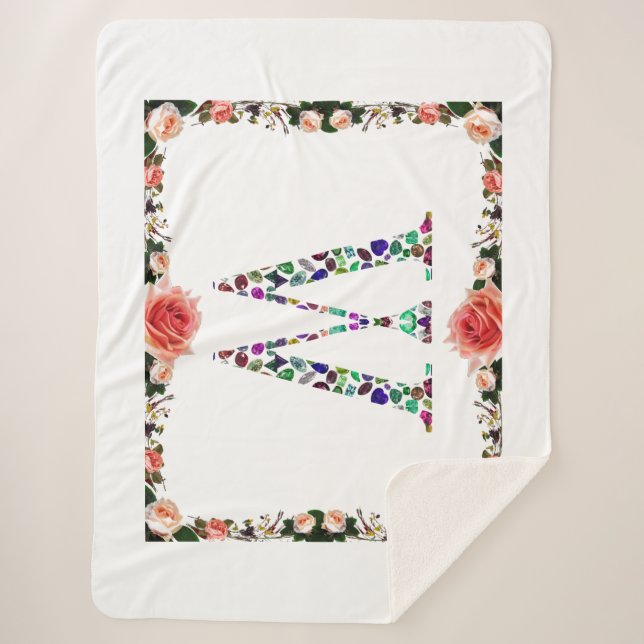 Manta Sherpa Letra inicial con diseño gemstone (Anverso)