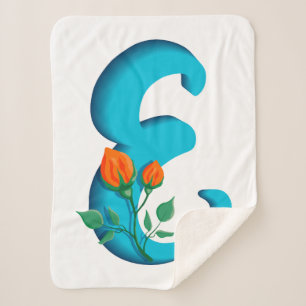 Manta Sherpa Letra mayúscula E monograma floral