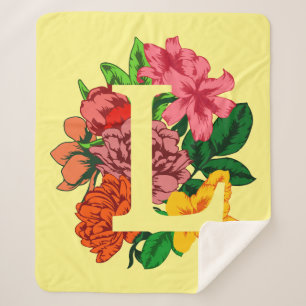 Manta Sherpa Letra mayúscula L monograma floral