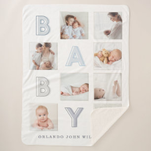 Manta Sherpa Letra Personalizado Photo Grid Collage moderna Bab