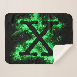 Manta Sherpa Letra X mayúscula verde alfabeto