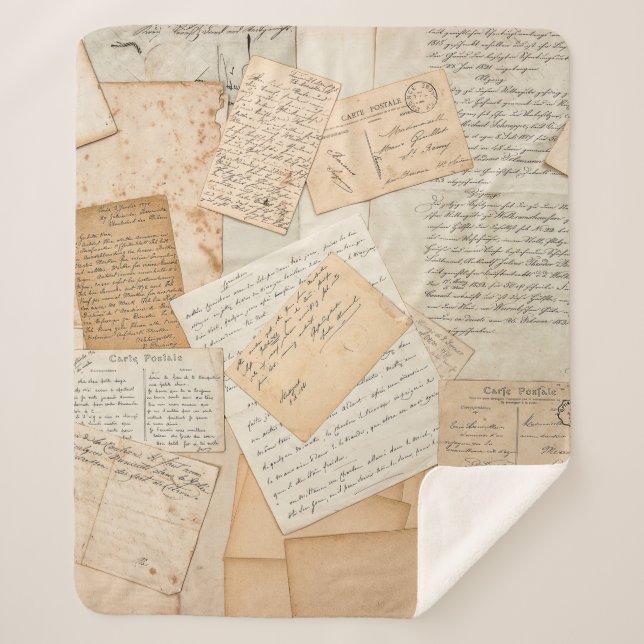 Manta Sherpa Letras antiguas, manuscritos, postales antiguas, e (Anverso)