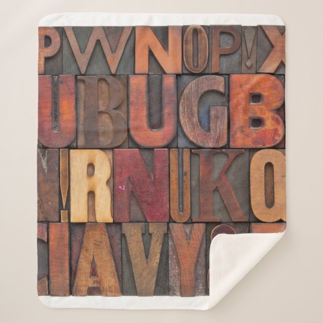 Manta Sherpa letras de alfabeto aleatorio - madera de interstic (Anverso)