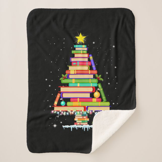 Manta Sherpa libro de Navidad árbol de feliz bibliotecario de N (Anverso)
