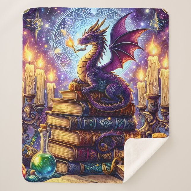 Manta Sherpa Libros de Brujo de Dragón Místico (Anverso)