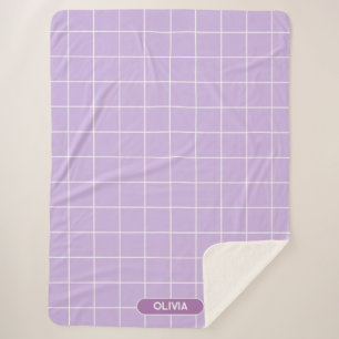 Manta Sherpa Lilac de la rejilla y blanco