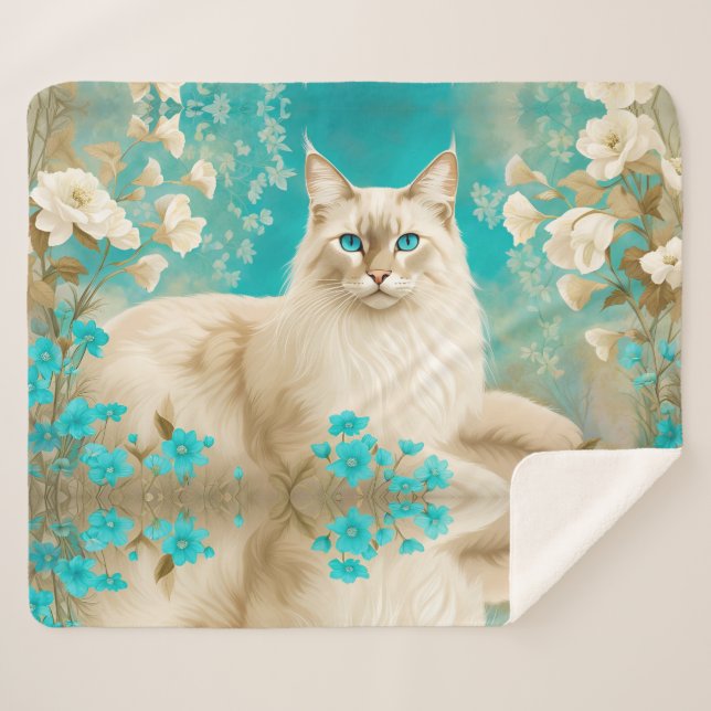 Manta Sherpa Lilac Lynx Point Arte Retrato Siamés (Anverso (horizontal))