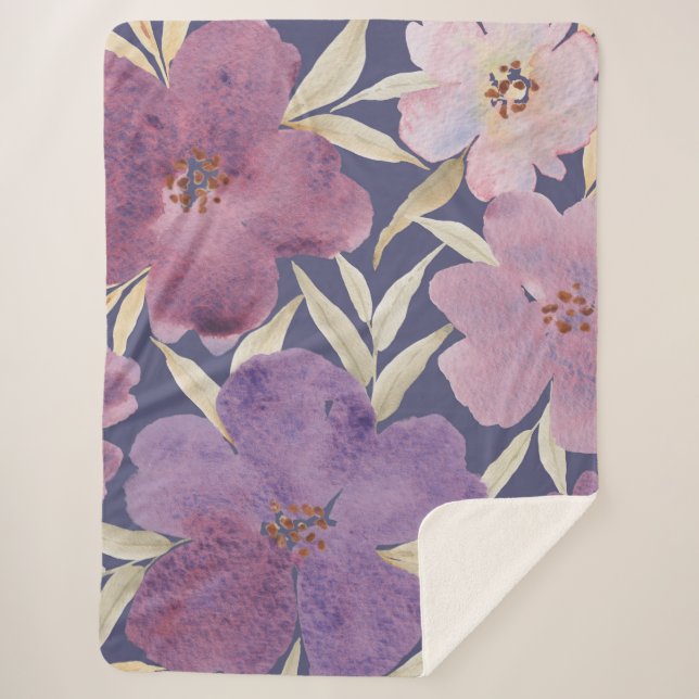 Manta Sherpa Lilacs on watercolor violet background (Anverso)