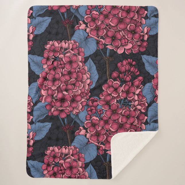 Manta Sherpa Lílago rojo sobre azul oscuro (Anverso)