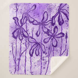 Manta Sherpa Lilies Inked Violet Sky Sherpa Blanket