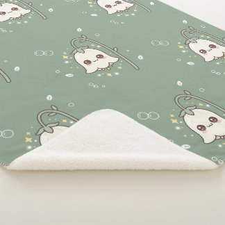Manta Sherpa Linda Lirios del Valle Kawaii Verde Salvia