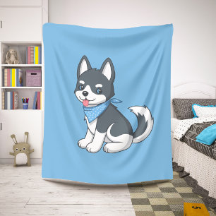 Manta Sherpa Lindo cachorro husky de dibujos animados sobre azu