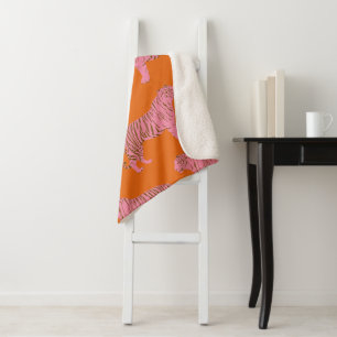 Manta Sherpa Lindo patrón de arte boho naranja y rosa de tigre