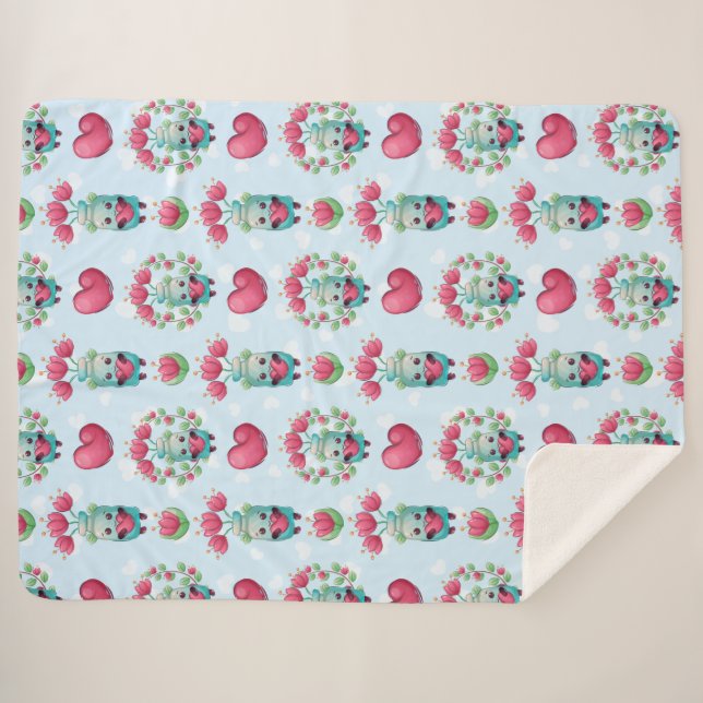 Manta Sherpa Lindo patrón floral Mason Jar Hearts (Anverso (horizontal))