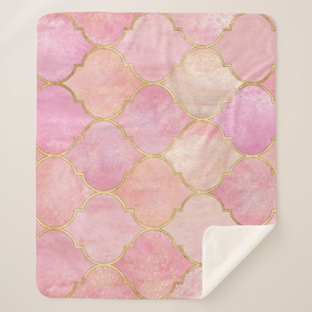 Manta Sherpa Línea de oro marroquí: acuarela rosa (Anverso)