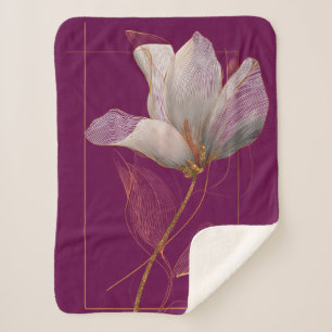 Manta Sherpa Línea dorada de magnolia blanca magenta